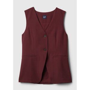 GAP Longline Twill Vest Womens L Maroon Tailored Career Preppy Academia